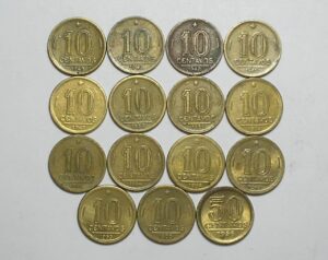Coleção completa de 10 Centavos de 1942 a 1956 = 15 moedas