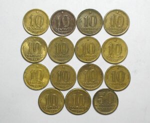 Coleção completa de 10 Centavos de 1942 a 1956 = 15 moedas
