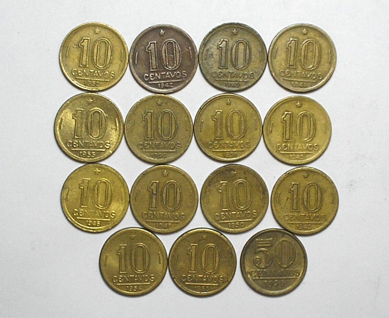| Casa do Colecionador Coleção completa de 10 Centavos de 1942 a 1956 = 15 moedas