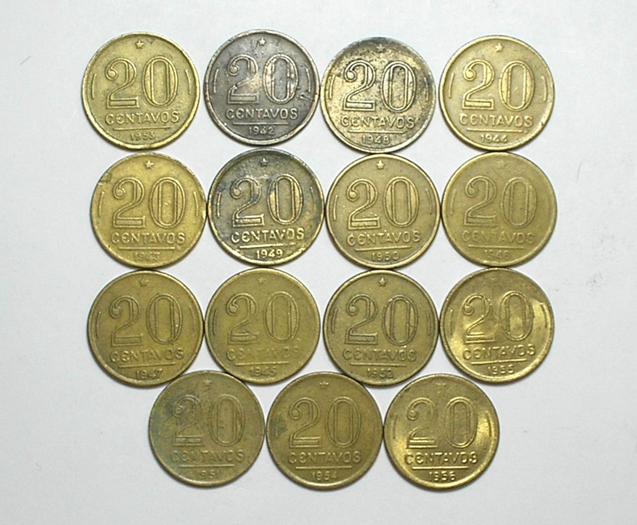 | Casa do Colecionador Coleção completa de 20 Centavos de 1942 a 1956 = 15 moedas