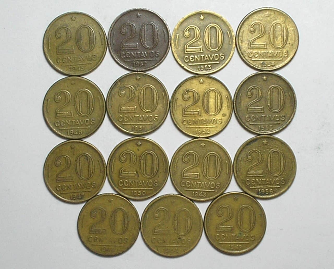 | Casa do Colecionador Coleção completa de 20 Centavos de 1942 a 1956 = 15 moedas