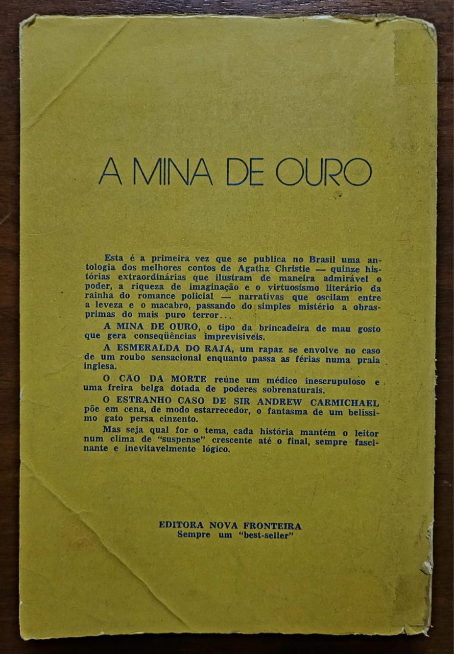 | Casa do Colecionador Livro A Mina de Ouro - Agatha Christie | Edição Antiga Nova Fronteira | Anos 70 | Raro Colecionável