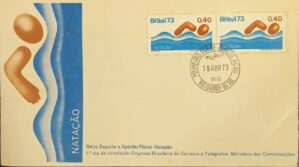 NATAÇÃO 73, RHM 013, UFs 21,50, FDC, MINT, "SERIE ESPORTE E APTIDÃO FISICA" , CPD, SELO RHM C-774