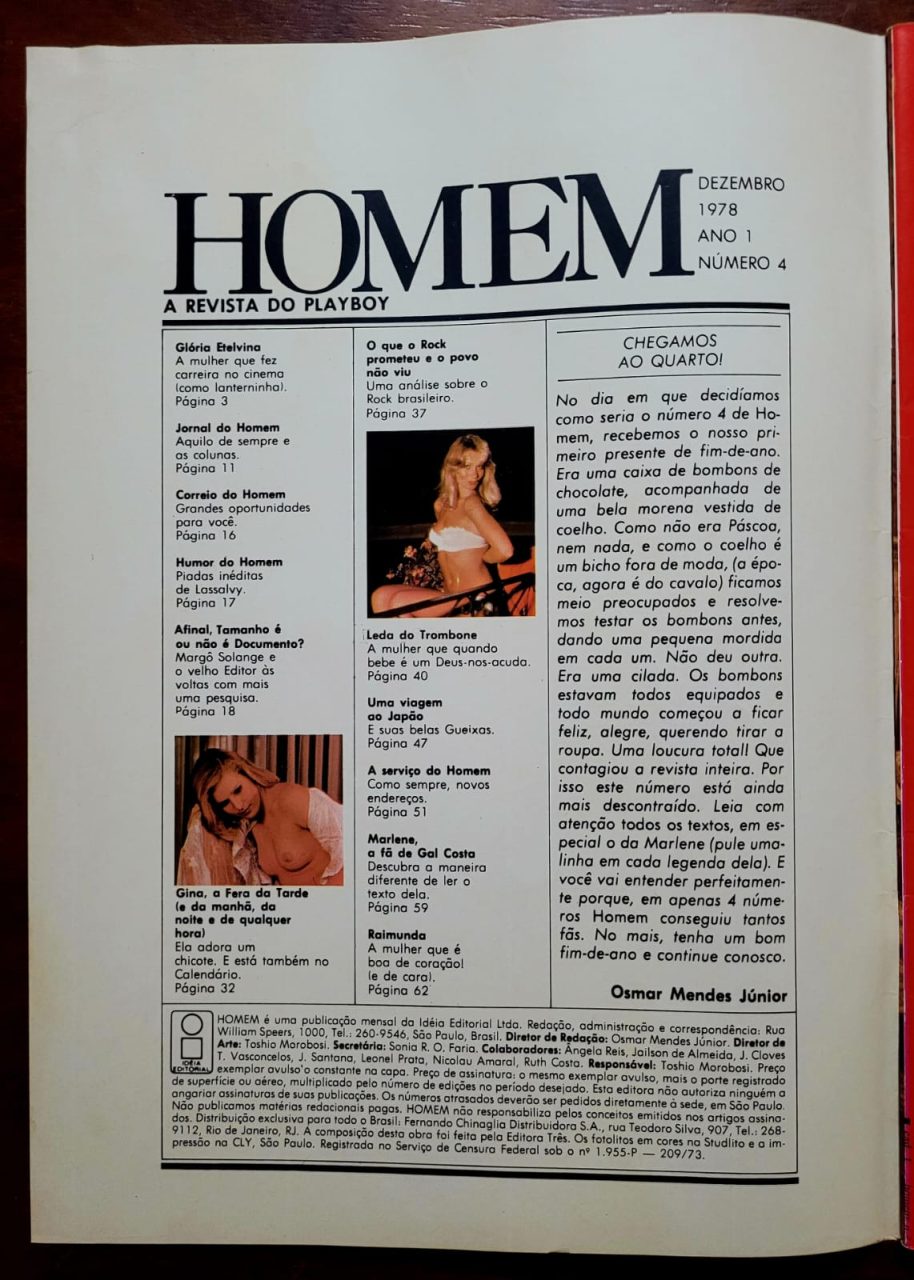 | Casa do Colecionador Revista Homem Nº 04 - Gina, A Fera da Tarde (Idéia Editorial) Rara Edição Erótica Vintage - Dezembro de 1978