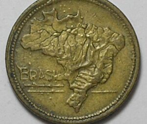 Variante Escassa Catalogada: 1 Cruzeiro - 1949 / Brasil, B com antena, IL e traços empastados / Bz-Al / Mbc