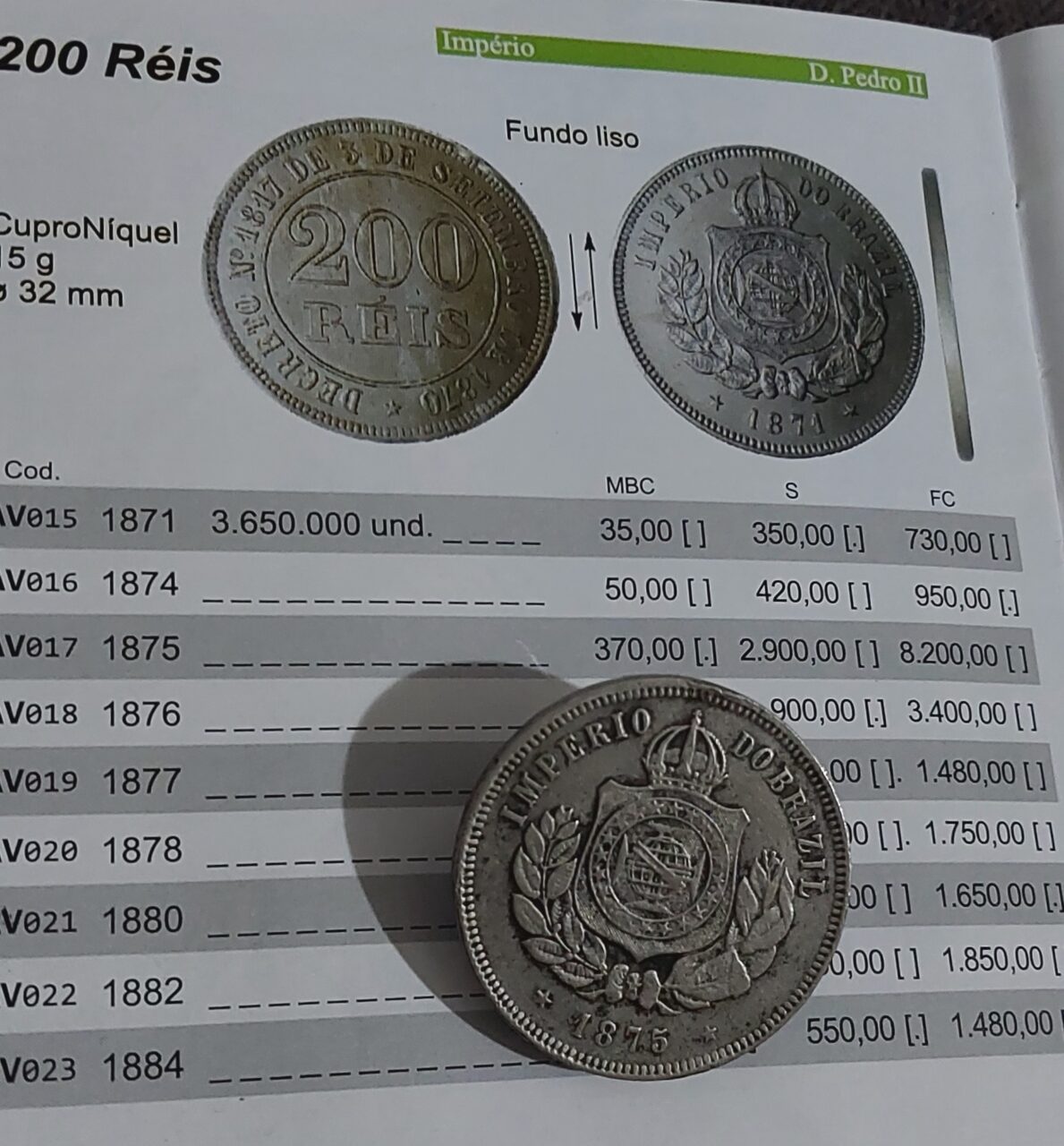 | Casa do Colecionador 200 Réis 1875 A chave da série Sku 2016