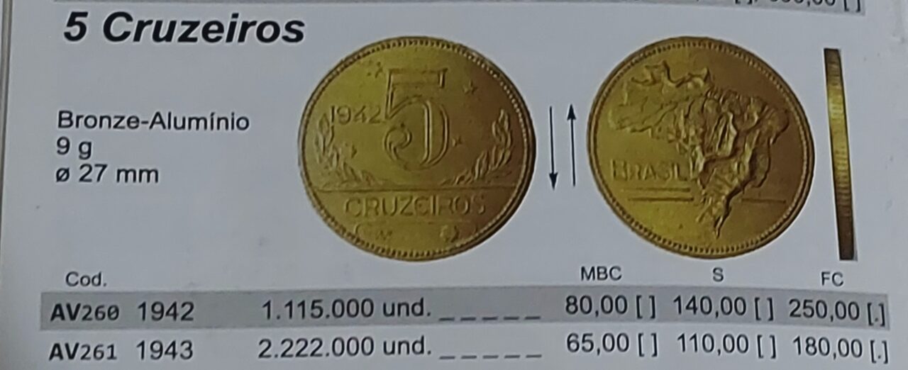 | Casa do Colecionador 5 Cruzeiros 1942 Sku 2017