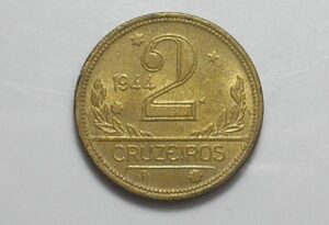 Brasil, 2 Cr$ 1944 Atenção: Flor de cunho / Mapa do Brasil