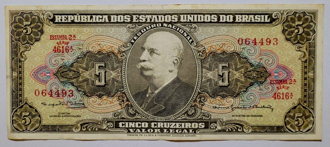 | Casa do Colecionador Cédula C074b - 5 (Cinco Cruzeiros) MBC+ (Ano 1964)