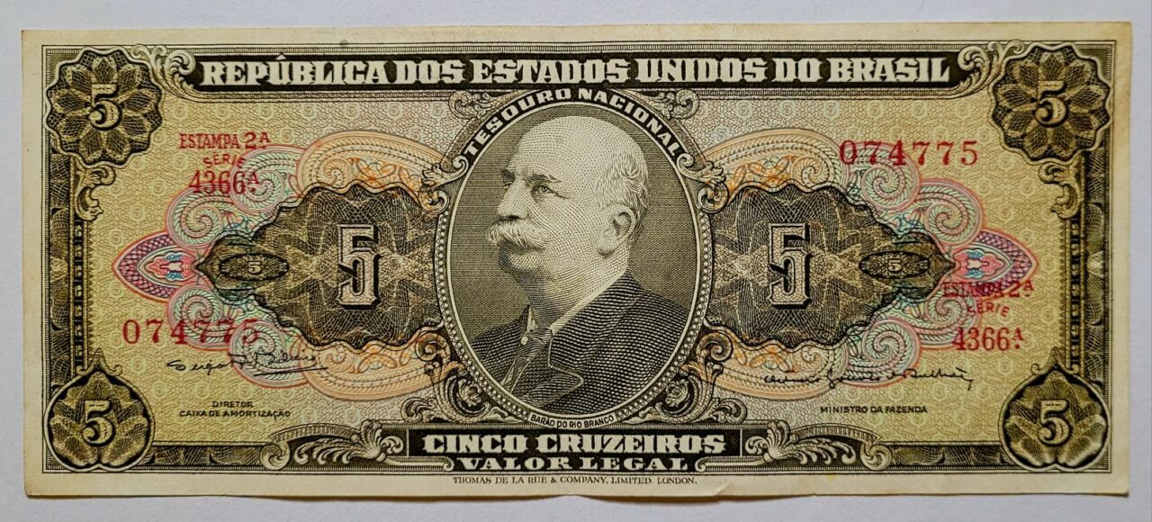 | Casa do Colecionador Cédula C074b - 5 (Cinco Cruzeiros) MBC+ (Ano 1964)