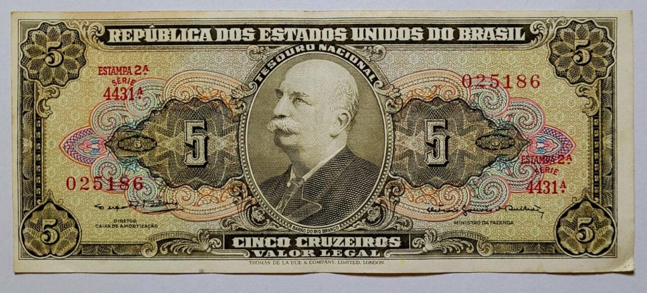 | Casa do Colecionador Cédula C074b - 5 (Cinco Cruzeiros) MBC+ (Ano 1964)