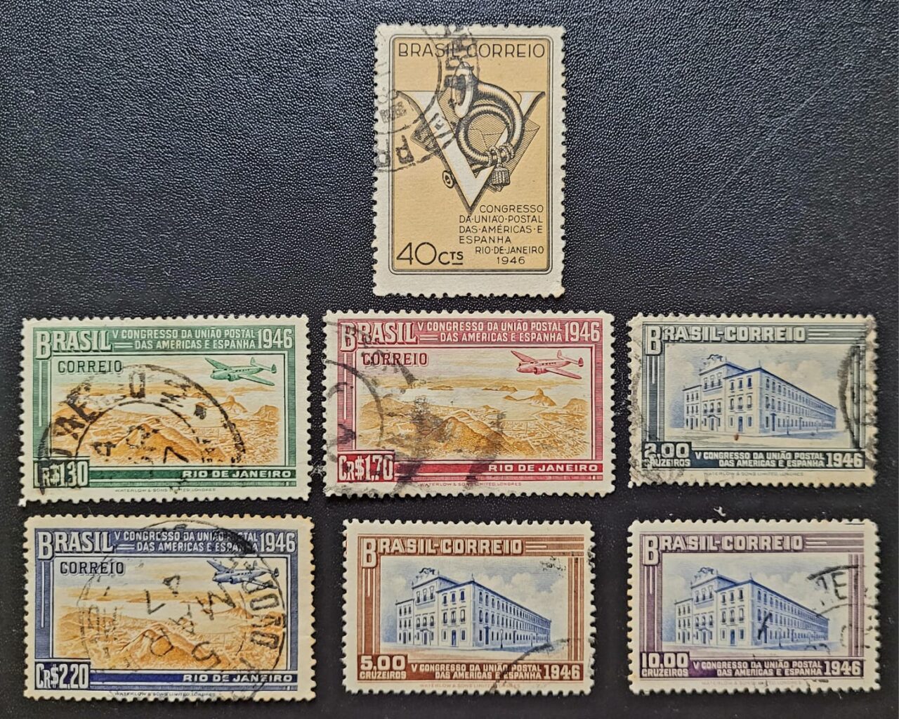 | Casa do Colecionador Comemorativos - RHM C0215 a C0221 (Usados) Série Completa - 5º Congresso da União Postal das Américas e Espanha - 02/09/1946