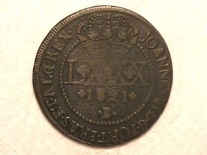 LXXX Réis - 1821 Bahia // 63 Perolas // Letra Monetária B entre cruzetas // Mbc // Cobre
