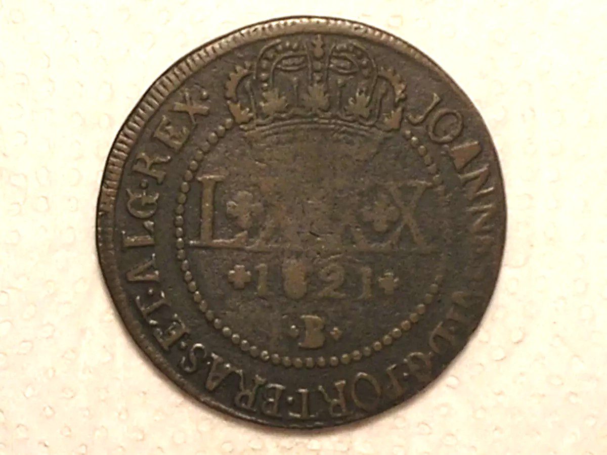 | Casa do Colecionador LXXX Réis - 1821 Bahia // 63 Perolas // Letra Monetária B entre cruzetas // Mbc // Cobre