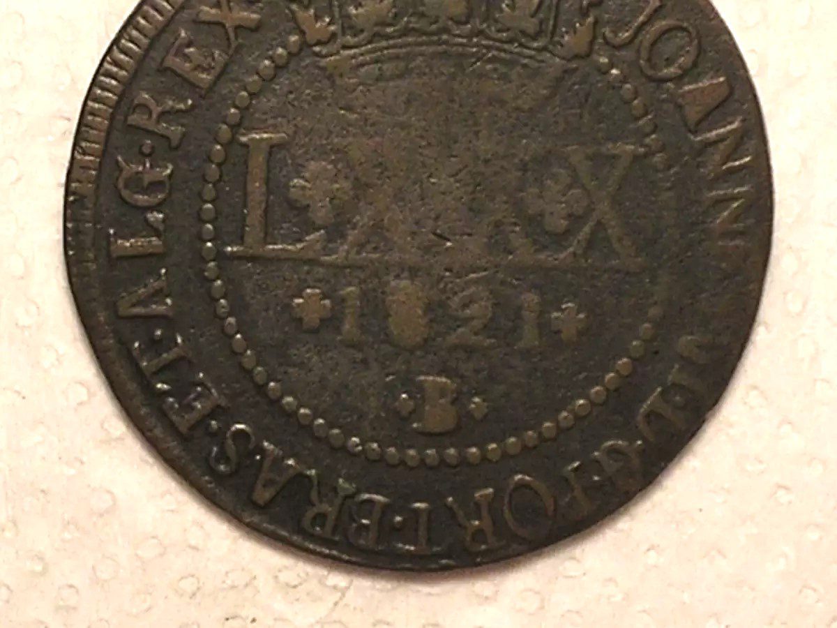 | Casa do Colecionador LXXX Réis - 1821 Bahia // 63 Perolas // Letra Monetária B entre cruzetas // Mbc // Cobre