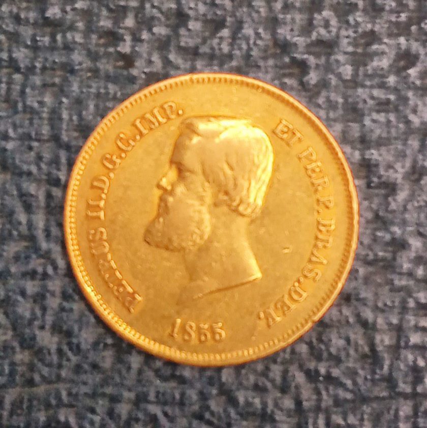 | Casa do Colecionador MOEDA DE OURO, BRASIL IMPÉRIO, 5.000 RÉIS, 1855, D.PEDRO II, 4,48gr