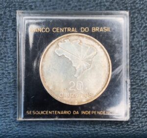 MOEDA DE PRATA, BRASIL, COMEMORATIVA, 1972, MÓDULO MAIOR 34,5mm, 20 CRUZEIROS, SESQUICENTENÁRIO DA INDEPENDÊNCIA DO BRASIL, 18,04gr