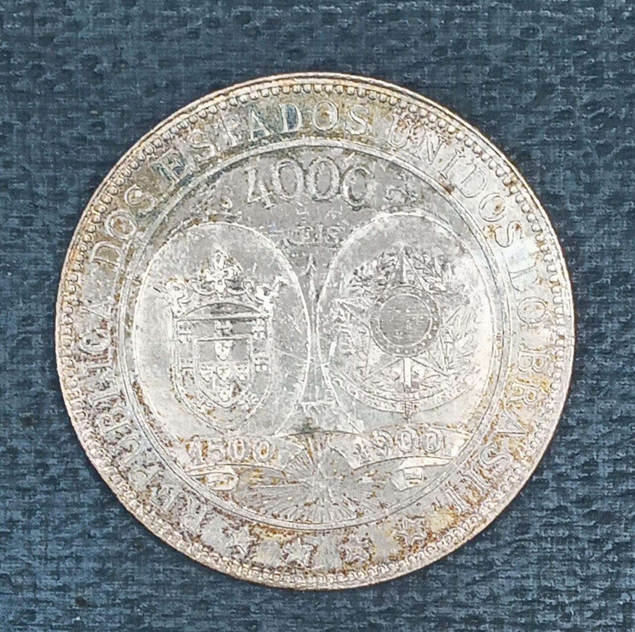 | Casa do Colecionador MOEDA DE PRATA, BRASIL PRIMEIRA REPÚBLICA, SÉRIE 4000, 2000, 1000 e 400RÉIS, ANO 1900, 4º Centenário do Descobrimento do Brasil. COMEMORATIVA.