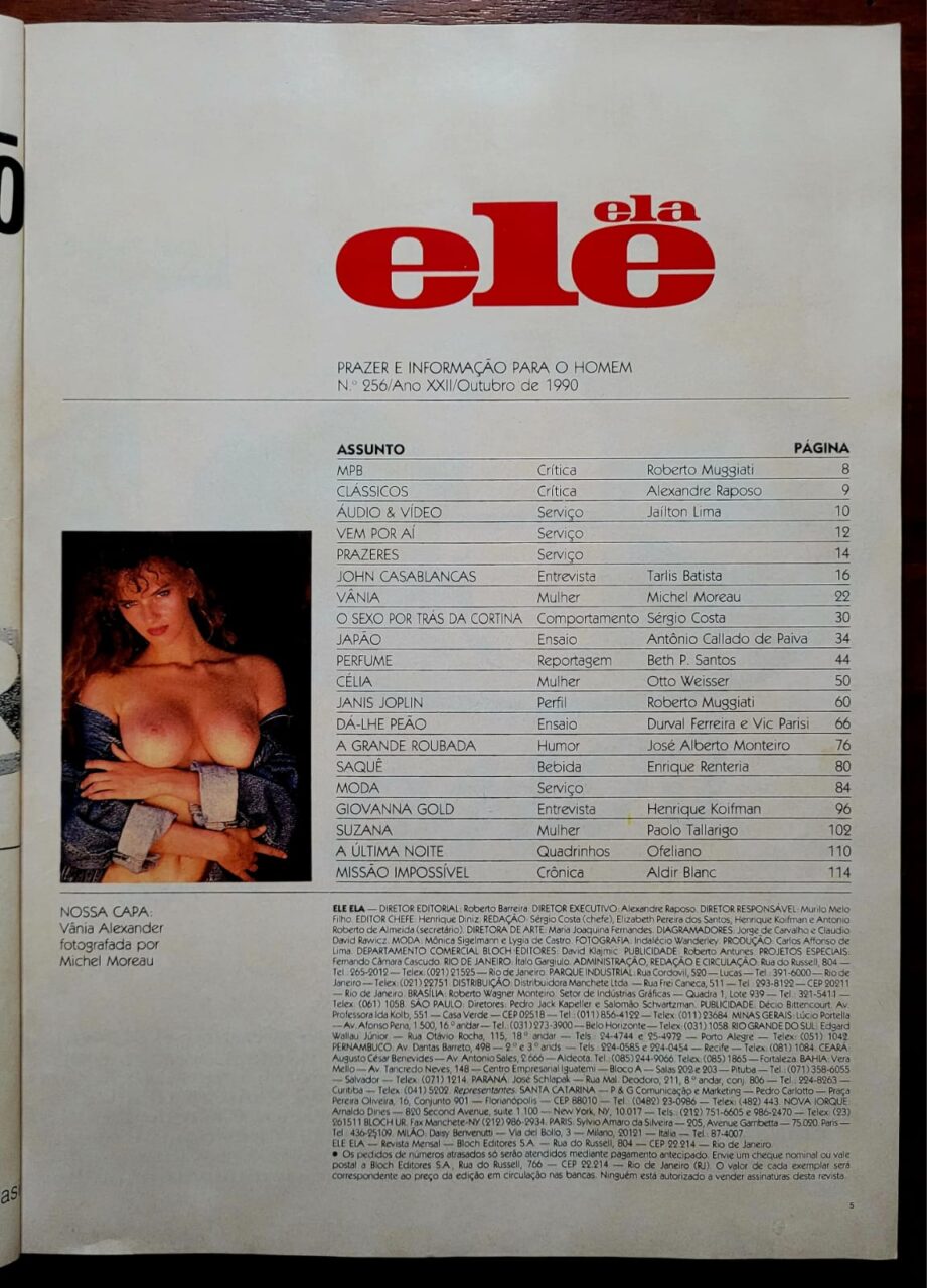 | Casa do Colecionador Revista Ele Ela Nº 256 (Outubro/1990) Capa Vânia Alexander, Mulher ao Natural