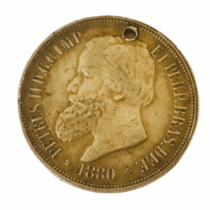 1000 RÉIS 1880 PRATA. IMPÉRIO. ESCASSA. C/ FURO
