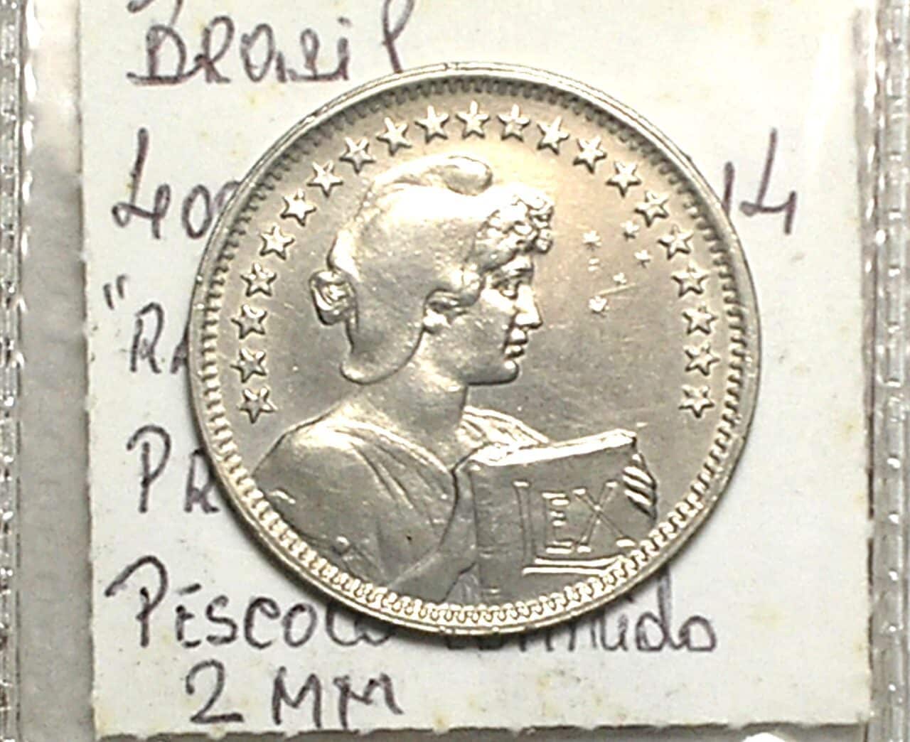 | Casa do Colecionador 400 Réis - 1914 / Lex - Prova / Pescoço Comprido 2 milimetros / Flor de Cunho / box70
