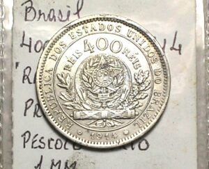 400 Réis - 1914 / Lex - Prova / Pescoço Curto 1 milimetro / Flor de Cunho / box70