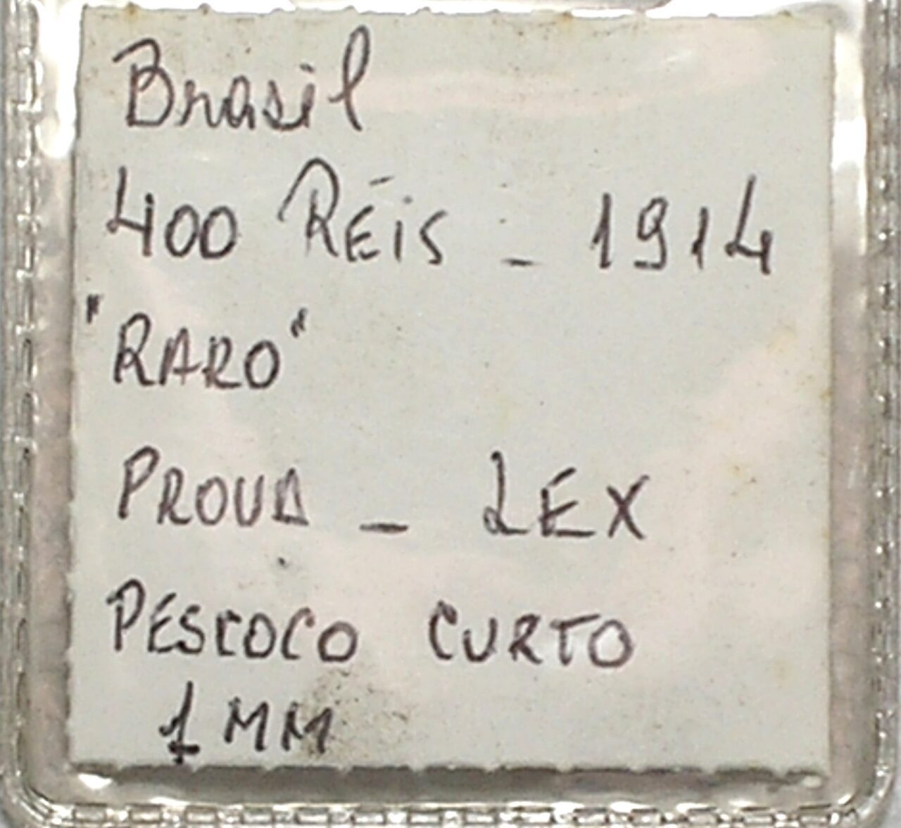 | Casa do Colecionador 400 Réis - 1914 / Lex - Prova / Pescoço Curto 1 milimetro / Flor de Cunho / box70