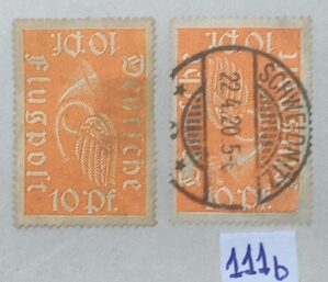 ALEMANHA MI 111b CERTIFICADO - DEUTSCHES REICH 10Pf usado 1920 #color para MI 111a