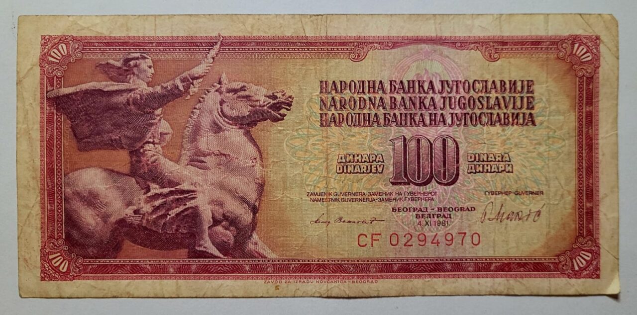 | Casa do Colecionador Cedula 100 Dinara Iugoslava Iugoslavia Estatua Equestre Da Paz 1981 Colecionavel Historico