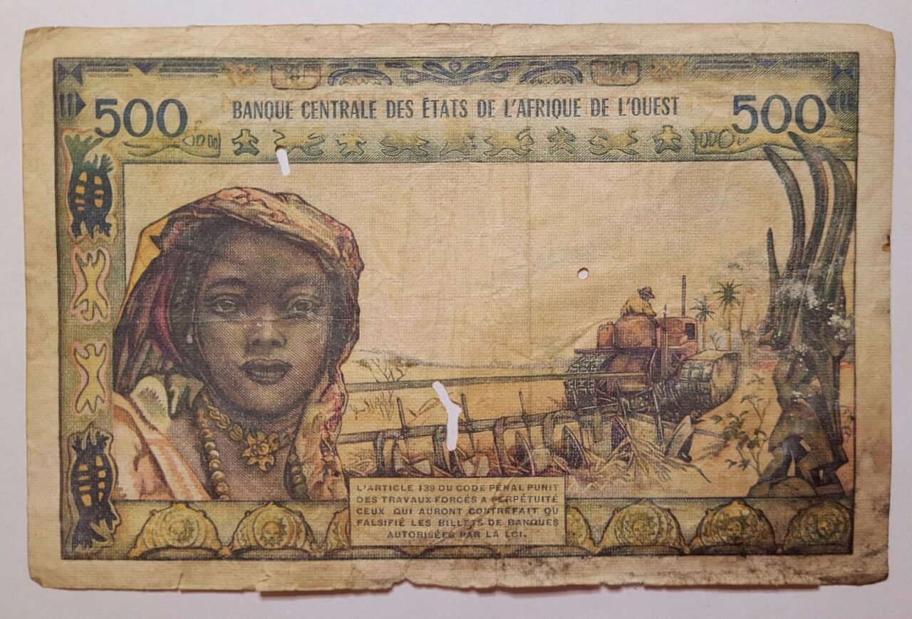 | Casa do Colecionador Cedula 500 Francos Cfa Africa Ocidental Bceao Arte Ibo 1959 64 Antiga Colecionavel