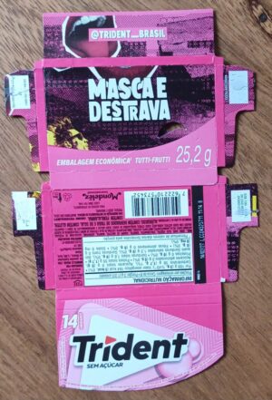 Embalagem caixinha chiclete Trident tutti frutti Masca e destrava.