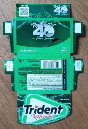 Embalagem vazia caixinha chiclete Trident Edição especial Rock in Rio 40 anos e para sempre.