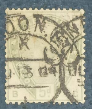 GRÃ BRETANHA - selo stamp Scott #104 5p QUEEN VICTORIA , Wmk 30, 1883-1884