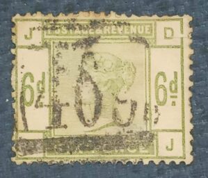GRÃ BRETANHA - selo stamp Scott #105 6p QUEEN VICTORIA , Wmk 30, 1883-1884