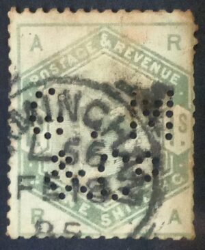 GRÃ BRETANHA - selo stamp Scott #107 1sh QUEEN VICTORIA , Wmk 30, 1883-1884