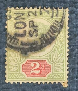 GRÃ BRETANHA - selo stamp Scott #113 2p QUEEN VICTORIA , Wmk 30, 1887-1892, 14