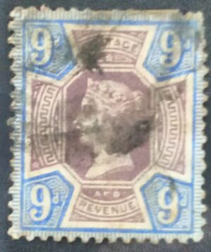 GRÃ BRETANHA - selo stamp Scott #120 9P QUEEN VICTORIA , Wmk 30, 1887-1900, 14