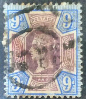 GRÃ BRETANHA - selo stamp Scott #120 9P QUEEN VICTORIA , Wmk 30, 1887-1900, 14