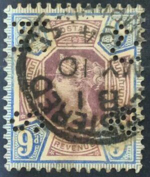 GRÃ BRETANHA - selo stamp Scott #120 9P QUEEN VICTORIA , Wmk 30, 1887-1900, 14