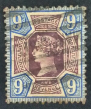 GRÃ BRETANHA - selo stamp Scott #120 9P QUEEN VICTORIA , Wmk 30, 1887-1900, 14