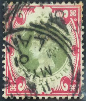 GRÃ BRETANHA - selo stamp Scott #126 1sh QUEEN VICTORIA , Wmk 30, 1887-1900, 14