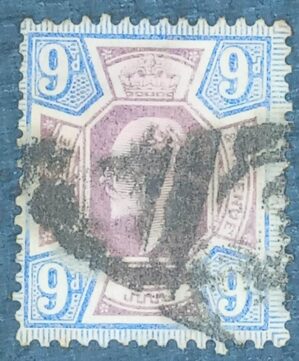 GRÃ BRETANHA - selo stamp Scott #136 9p EDWARD VII , Wmk 30, 1902-10 , 14