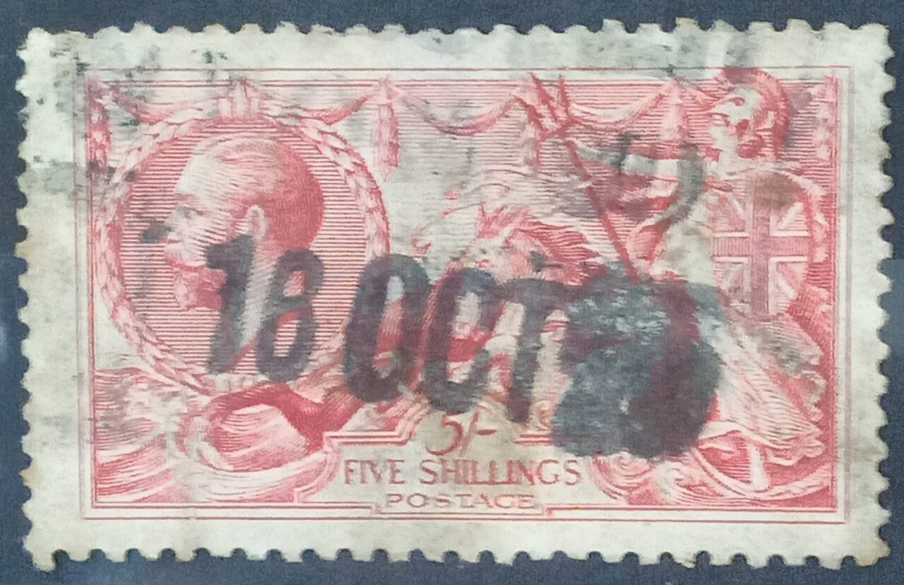 | Casa do Colecionador GRÃ BRETANHA - selo stamp Scott #180 5p Britannia Rule The Waves, Wmk 34, usado, 1919, 11x12