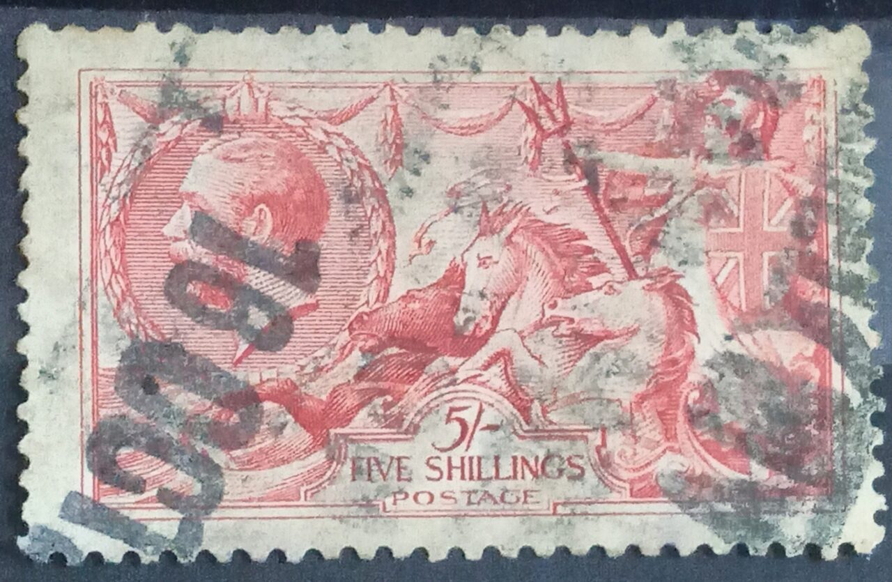 | Casa do Colecionador GRÃ BRETANHA - selo stamp Scott #180 5p Britannia Rule The Waves, Wmk 34, usado, 1919, 11x12