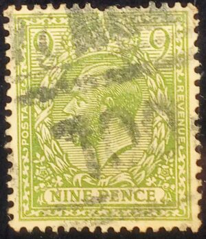 GRÃ BRETANHA - selo stamp Scott #183 9p King Eduard VII, Wmk 33, usado, 1922, 15x14