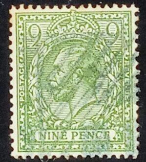 GRÃ BRETANHA - selo stamp Scott #183 9p King Eduard VII, Wmk 33, usado, 1922, 15x14