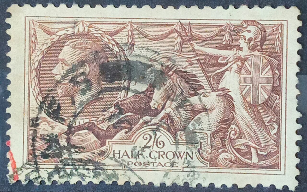 | Casa do Colecionador GRÃ BRETANHA - selo stamp Scott #222 2/6Sh/p Britannia Rule The Waves, Wmk 34, usado, 1934, 11x12