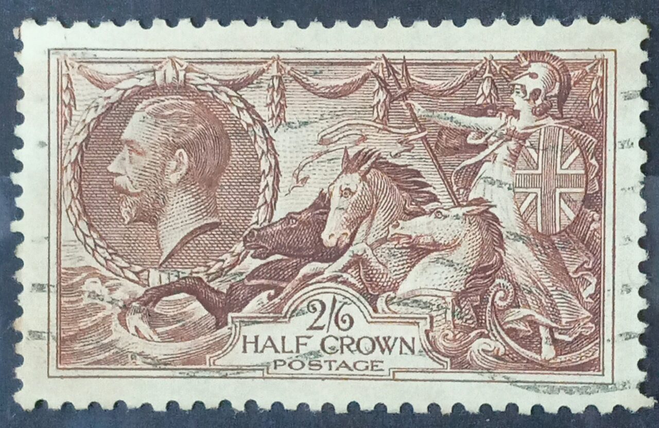 | Casa do Colecionador GRÃ BRETANHA - selo stamp Scott #222 2/6Sh/p Britannia Rule The Waves, Wmk 34, usado, 1934, 11x12