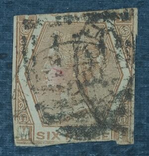 GRÃ BRETANHA - selo stamp Scott #59 6P QUEEN VICTORIA , Wmk 25, 1872-73