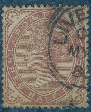 GRÃ BRETANHA - selo stamp Scott #80 1 1/2p QUEEN VICTORIA , Wmk 30, 1880-81, 14